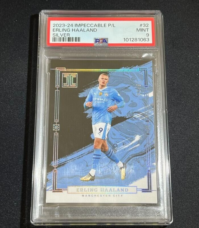 2023-24 Panini EPL Impeccable Manchester City Erling Haaland /18 PSA9