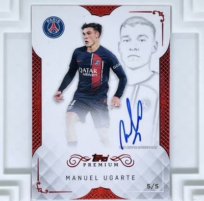 2023-24 Topps PSG Premium Manuel Ugarte Portrait On Card Autograph Red 5/5 Man U